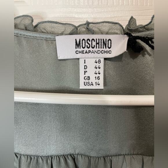 Moschino Cheap and Chic Green Y2K NWT Silk Black Floral Sheer Mesh Sleeve Top 14 - Picture 4 of 7